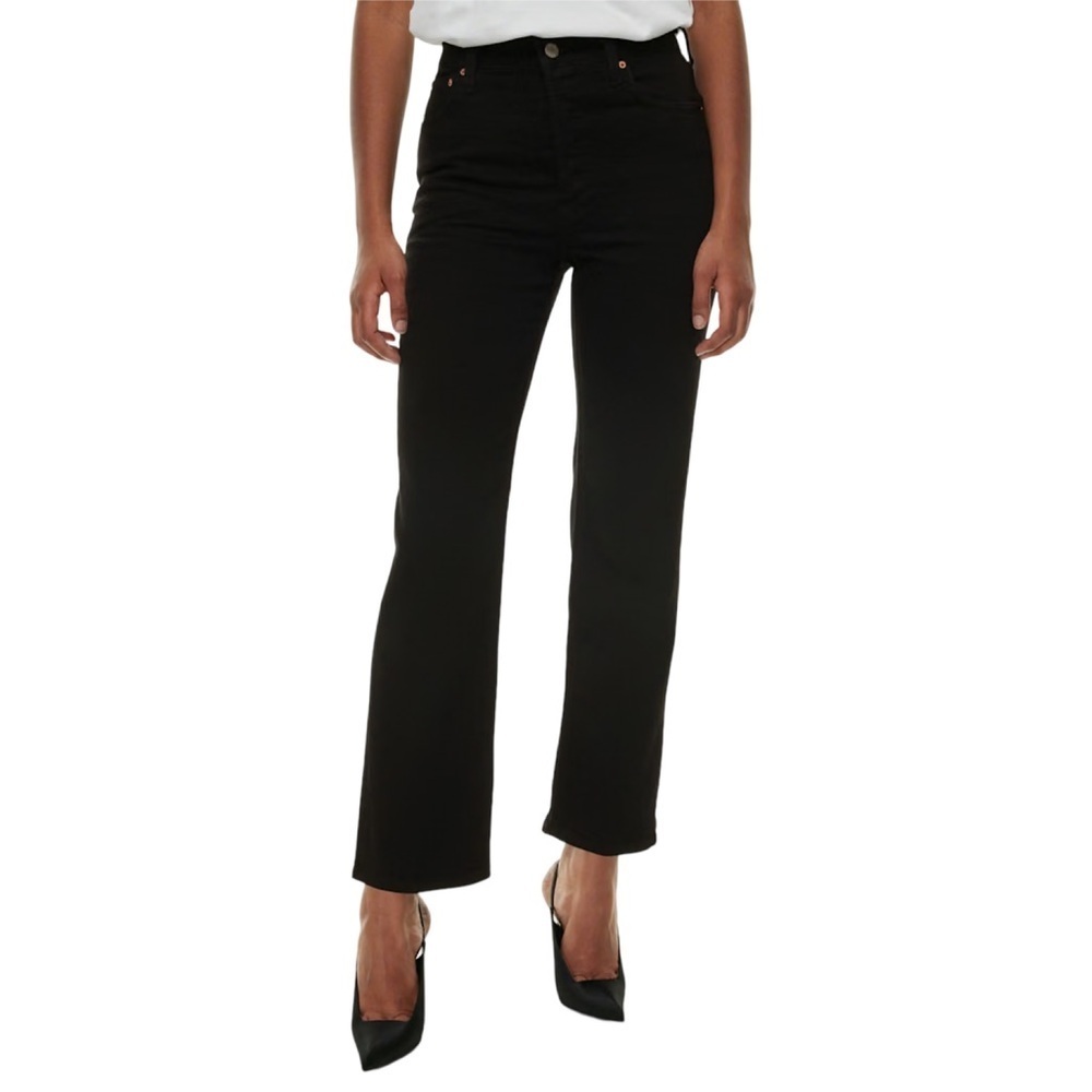 Aritzia Denim Forum The Arlo High Rise Straight 30 Long Size 25 Stay Black